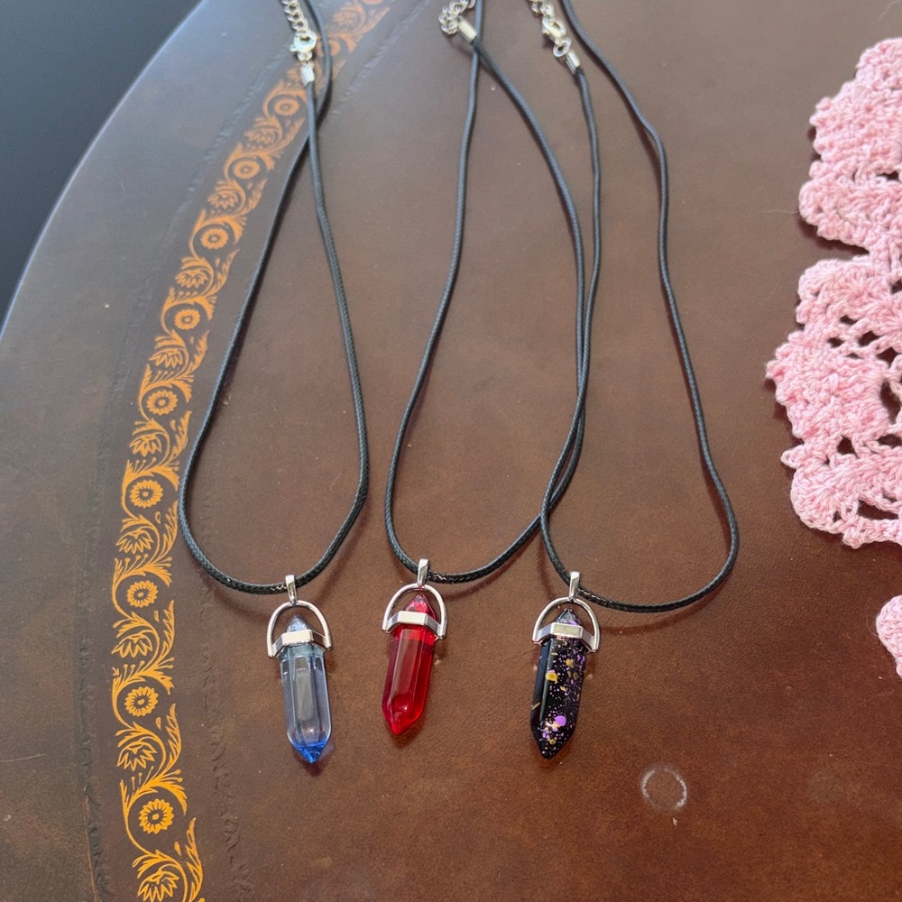Crystal Pendant Necklace Set - Blue, Red, Black New 3 for $15